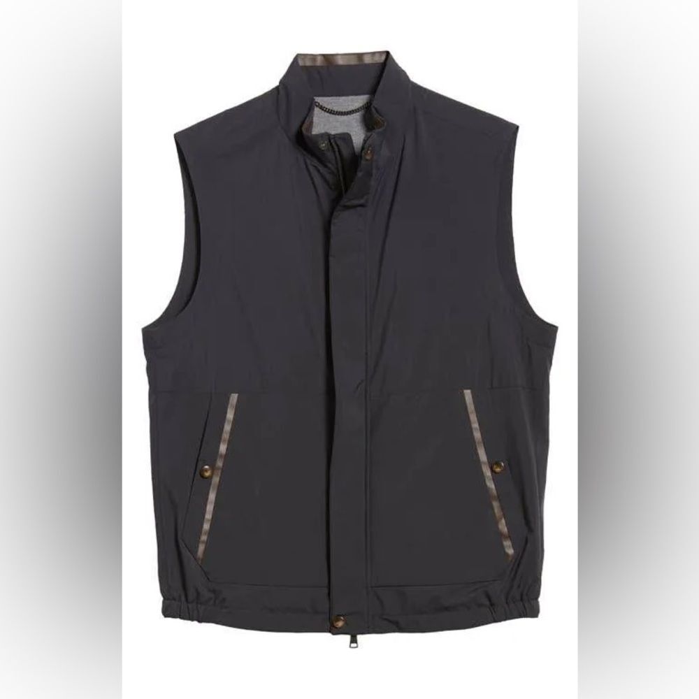 CANALI Rain & Wind Tech Padded Shell Gilet Zip Vest Navy, NEW, Size US 32 EU 48